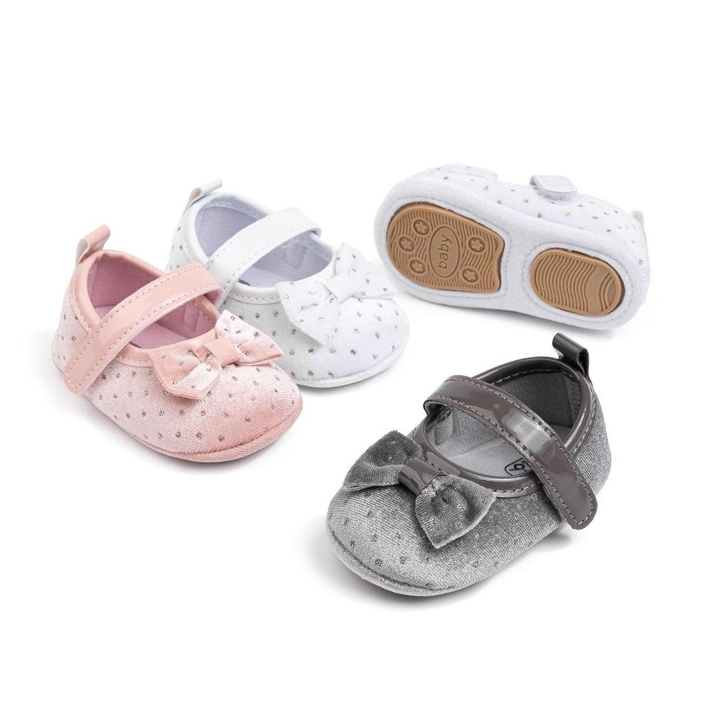 2025 Girls' Velvet Bow Princess Walker Shoes - Soft Sole, Korean Style
