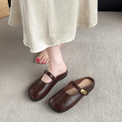 Baotou Halbschuhe Damen 2025 Sommer tragen neue Umstandsmode weiche flache Sohle kühle Hausschuhe ein Pedal Mary Jane Einzel Schuhe