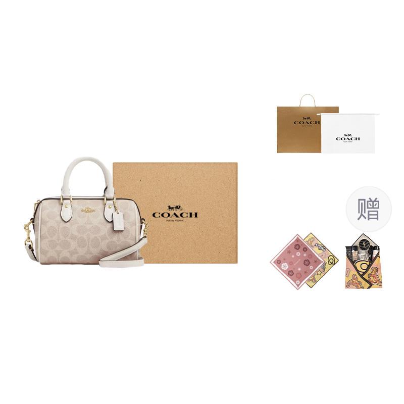 Coach Rowan 18 Klassischer Print Reißverschluss Synthetikleder Schulter Crossbody Handtasche Kleine Damenhandtaschen Vanille-Weiß CW329-IMXDM