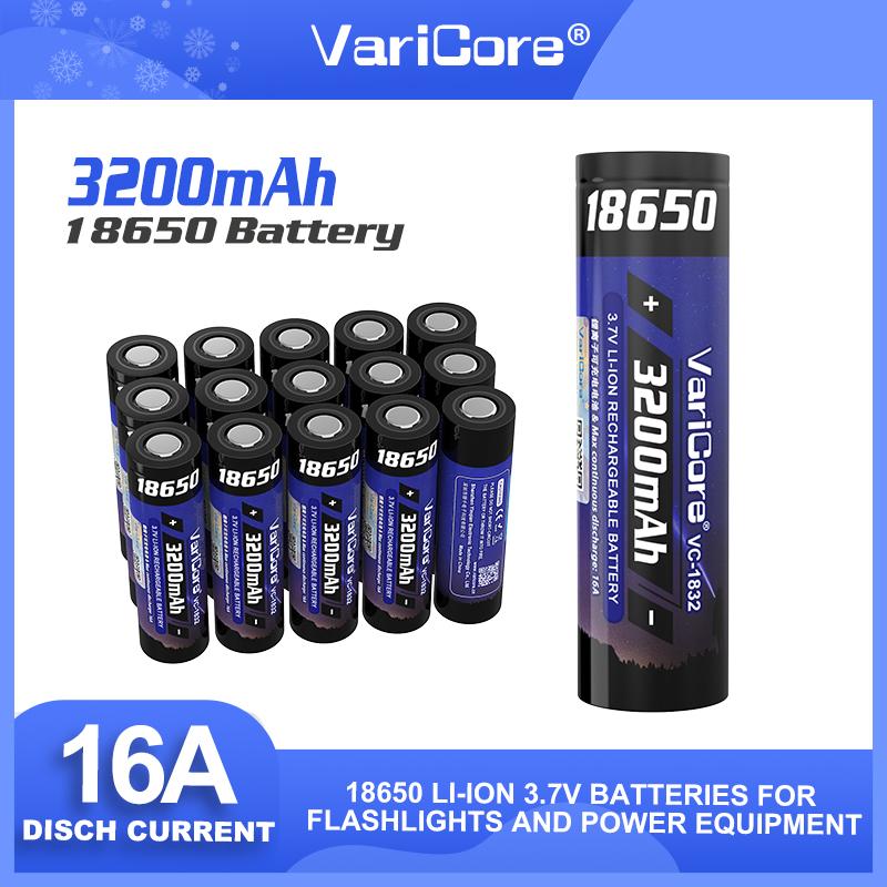 VariCore New VC-1832 18650 Battery 3.7V Li-ion 3200mAh 16A Power Battery For High Drain Devices.