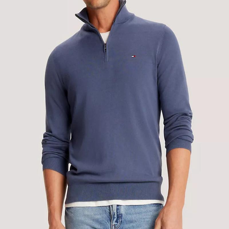 Tommy Hilfiger Solid Color High Neck Pullover Knit Sweater Men sweater Blue 78J9329-420