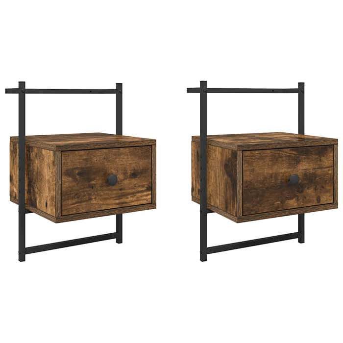 Table de chevet murale - Maison Exclusive - Chêne fumé - Bois d'ingénierie - Lot de 2, 1 tiroir