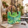 Watercolor Lotus Leaf Pattern Tote Bag Casual Large Capacity Daily Use Shoulder Bag