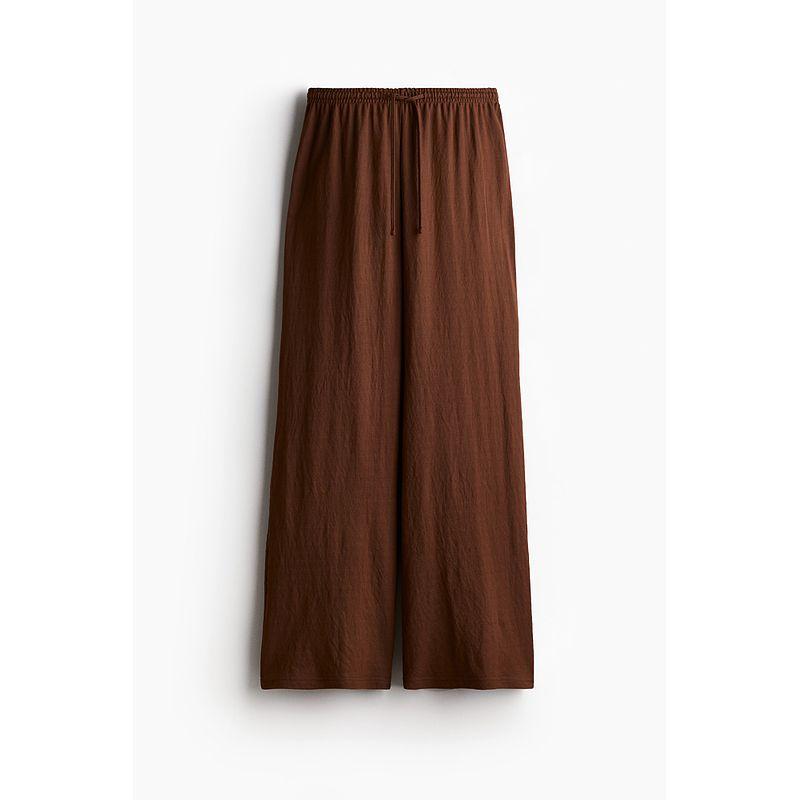 

HM Women clothes Casual Pants Summer Thin High Waist Pants Elastic Waist Loose Straight Wide Leg Pants 1216645 Brown 012 155/64(XS)