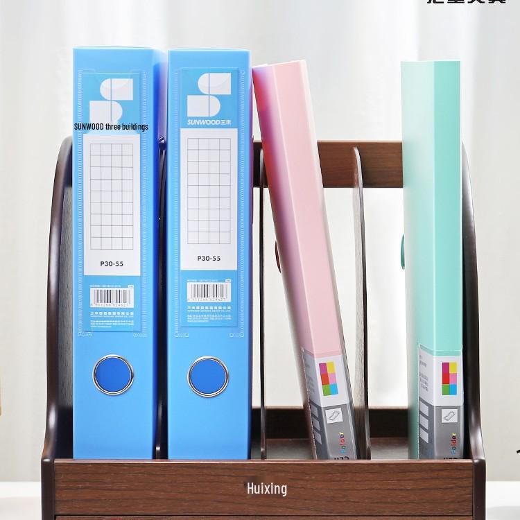 Wooden Desktop File Holder & Vertical Book Stand Organizer