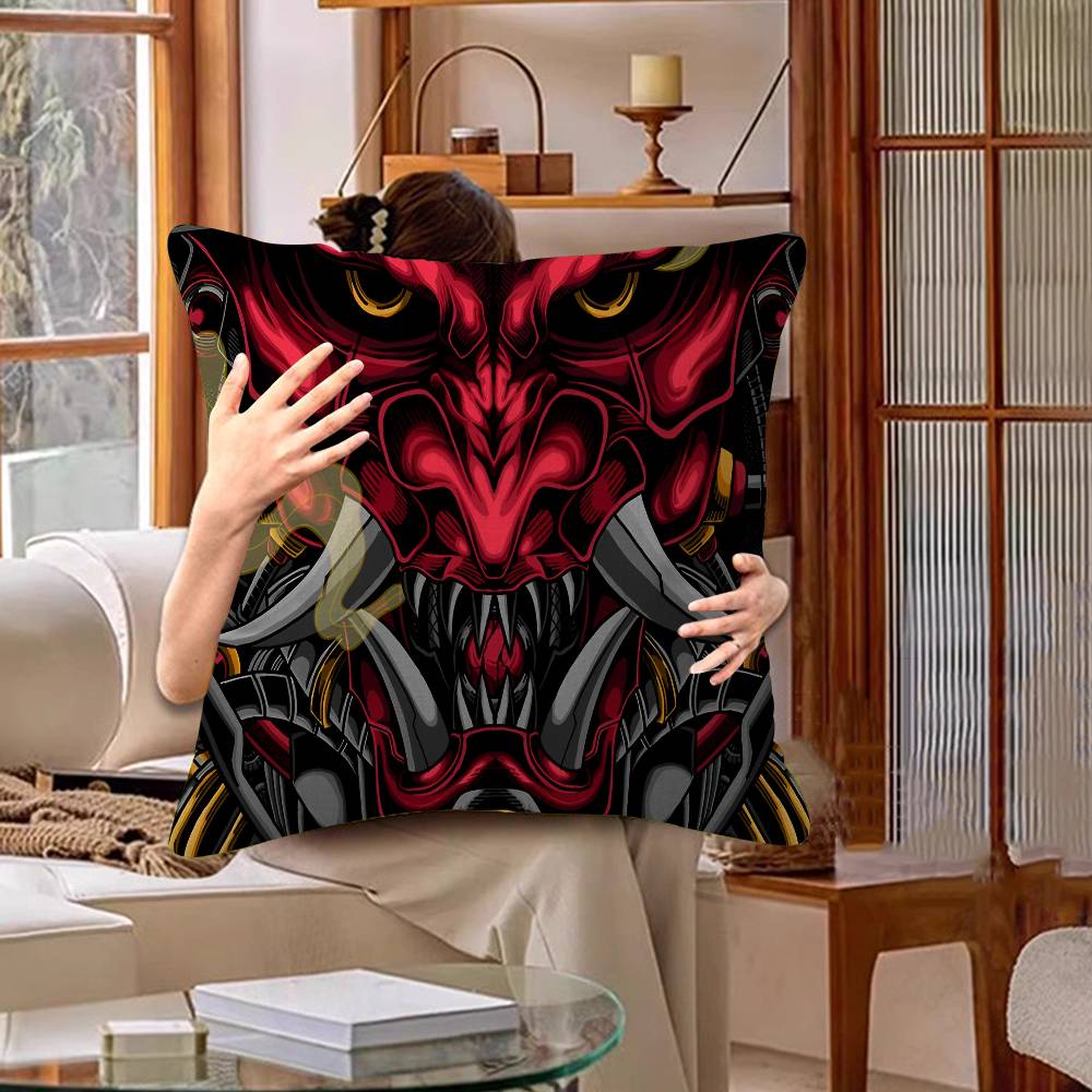 Japanese Samurai Oni Mask Cushion Cover Polyester Sofa Cushions Decorative Throw Pillows Home Decoration Pillowcover