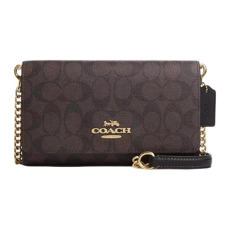 COACH Clutch 22 classic presbyopic snap multifunctional pocket canvas and leather shoulder crossbody bag small size women's brown black
