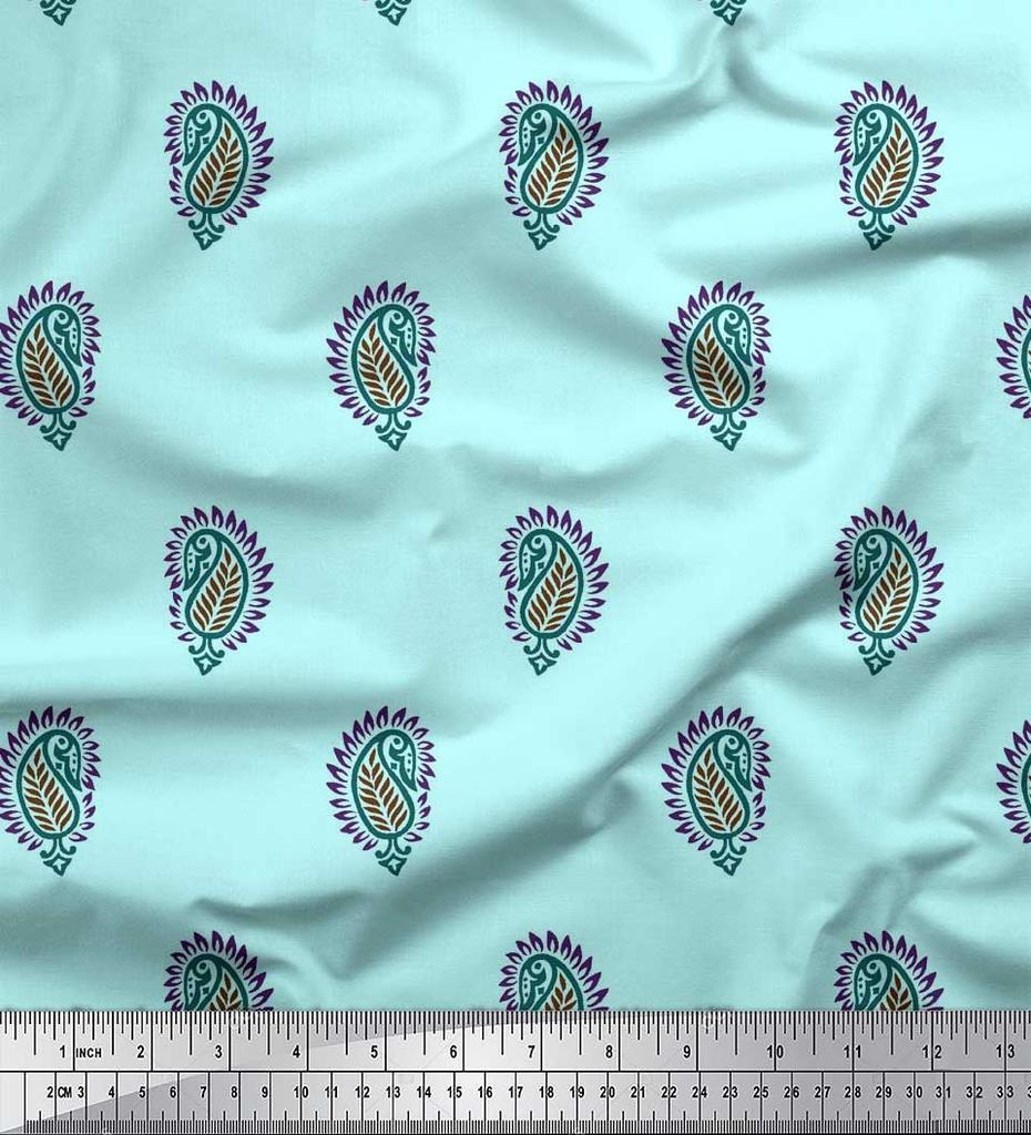 Kaufe Soimoi Japan Crepe Satin Fabric Paisley Block Printed Fabric