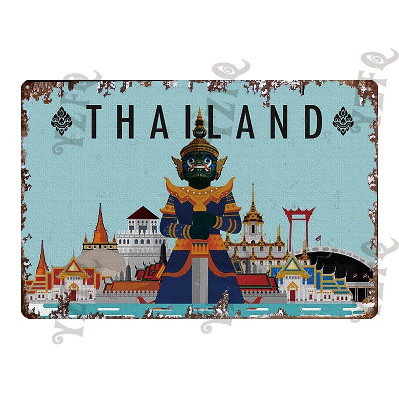 Vintage Thailand Travel Poster Tuktuk Car Taxi  Thai Elephant Metal Sign  Wall Bar Restaurant Home  Craft Decor 30X20CM DU-4682A