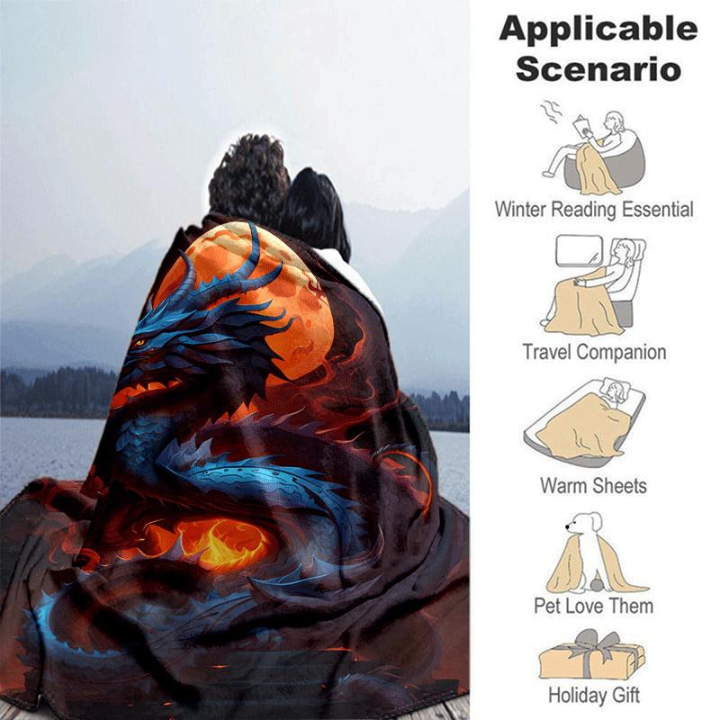 1pc Dragon Moon Printing Lightweight Flannel Blanket, Comfortable and Warm Blanket, for Camping Sofa Bed and Couch Office, Gift