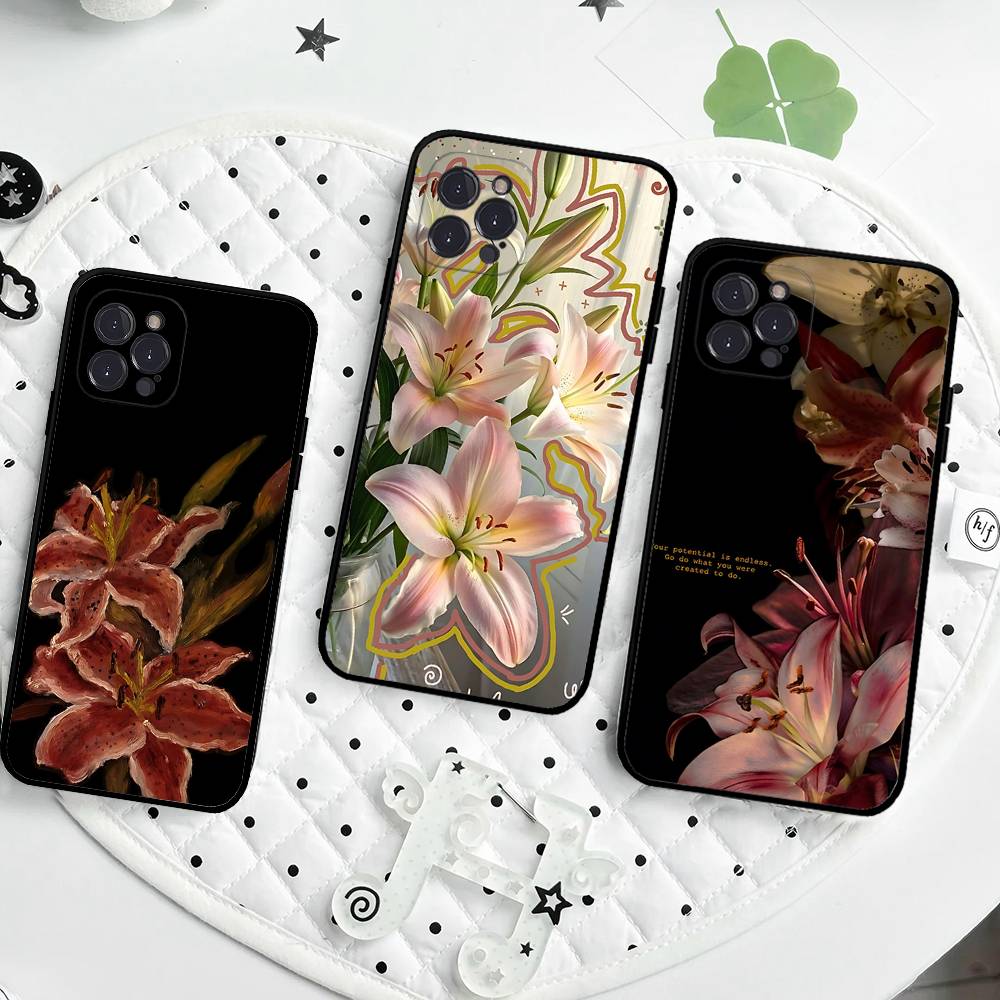 Painting Lily Flowers Phone Case For IPhone 17 16 15 14 11 12 13 Mini Pro XS Max Plus Funda Shell