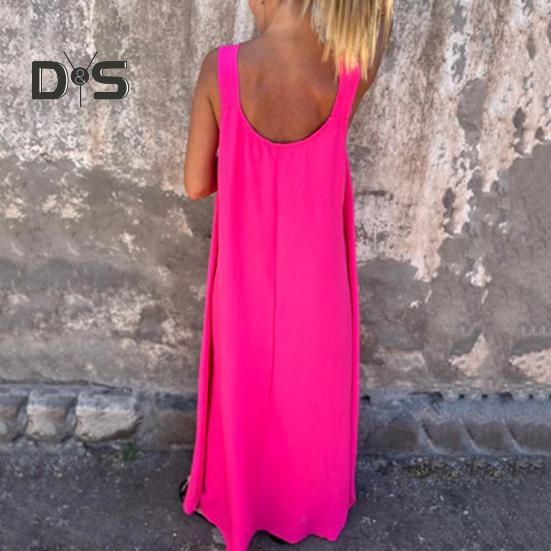 Damenkleid mit 3D-Rosendekor, Schultergurt, ärmellos, plissiertes Unterkleid, lockeres, einfarbiges, rückenfreies Maxikleid für Strandpartys und Verabredungen