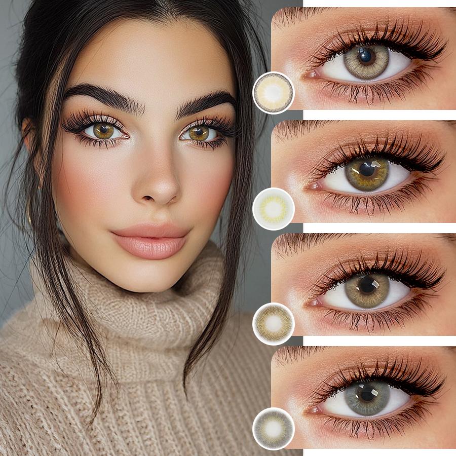 FreshLady Colored Contact Lenses 14.0mm Soft Yearly Lens 1 Pair – Light Brown / Dark Brown / Grey / Silver Grey for Daily, Party
