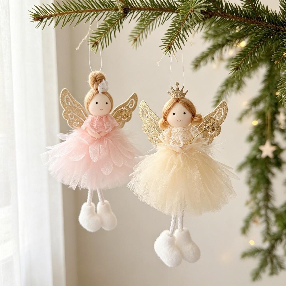 Fabric Xmas Tree Angel Pendant Mesh Angel Girl Hanging Pendant Xmas Holiday Party