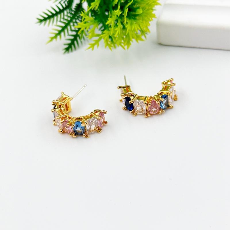 Summer Exaggerated Earrings Women'S High-End Sense C-Shaped Full Diamond Zircon Stud Earrings