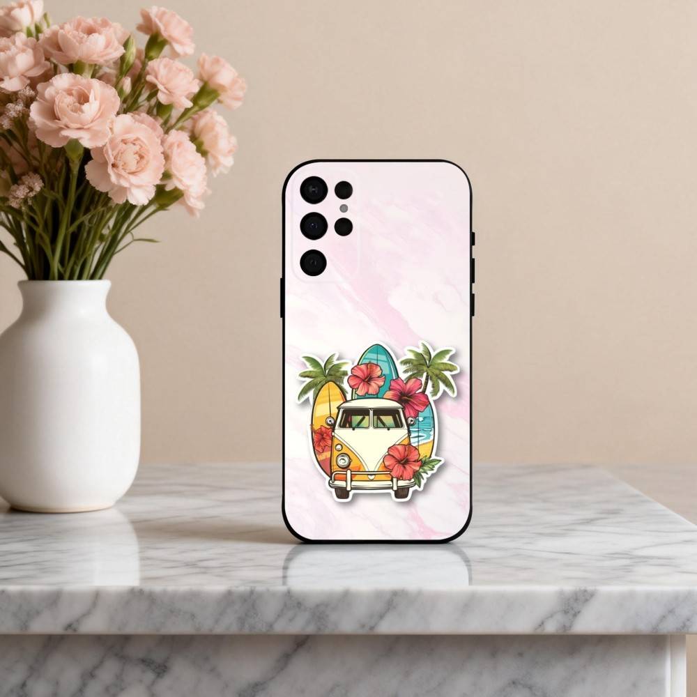 C-Combi Van Surf Art Phone Case For Samsung S25,24,23,22,30,21,10,9,Ultra,Plus,Lite,FE,4,5 G Soft Black Case