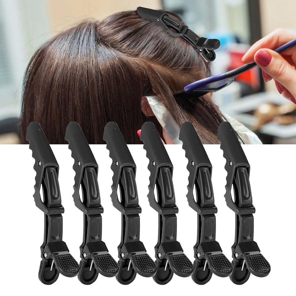 6Pcs Crocodile Hair Clip Anti slip Single Prong Hairdressing Hair Section Claw Clasps Black