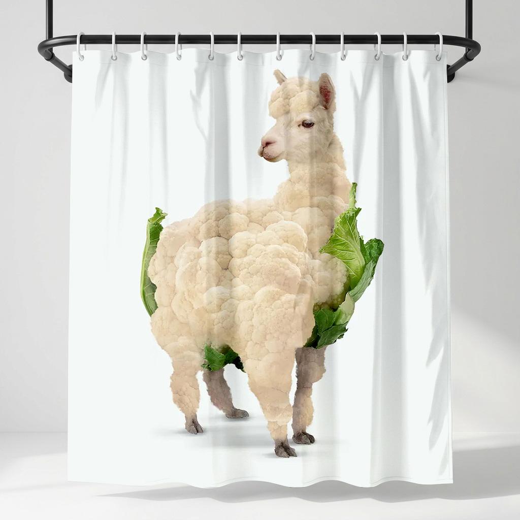 

Funny Cauliflower Alpaca Shower Curtain - Creative Food Animal Mashup Art - Indoor Home Bathroom Decor Artistic Bath Curtain W60H190(CM)-1 Pcs