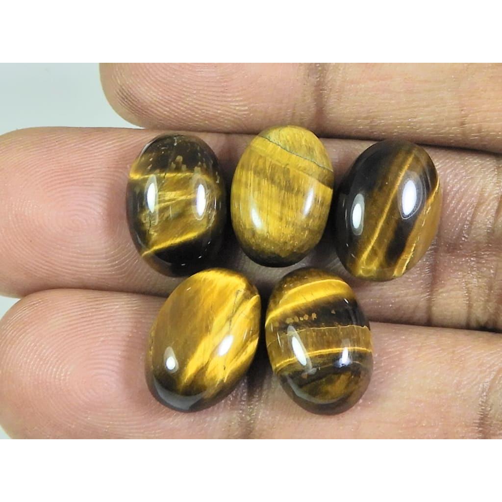 10X14MM Natural Tiger Eye Oval Cabochon Loose Gemstone 5Pcs Lot 31Cts. A-518