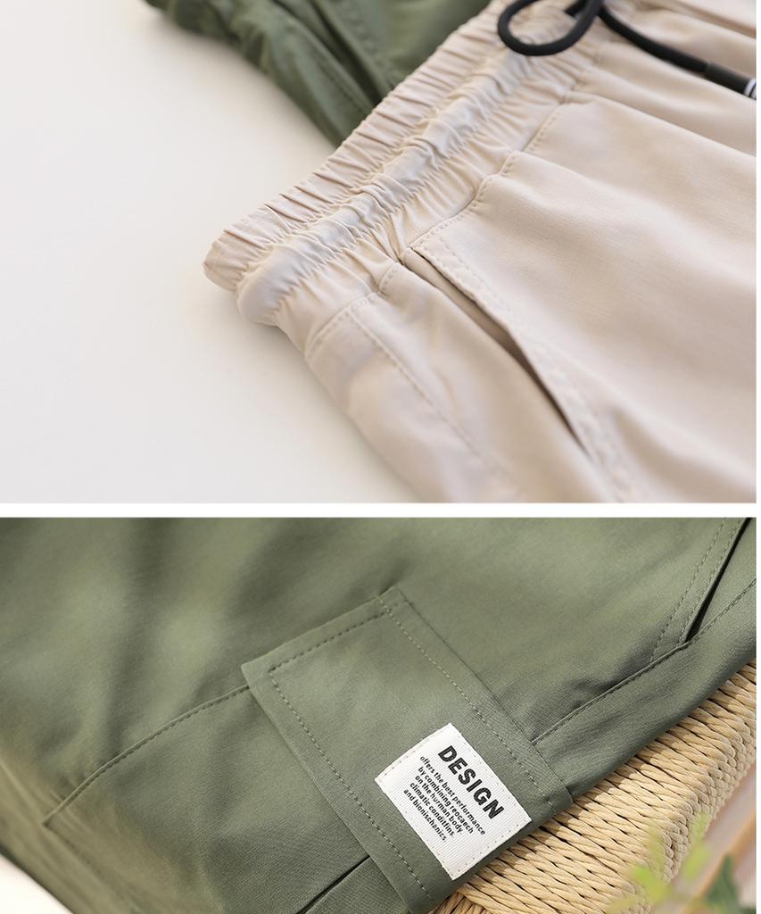 Ppaeppae Elastic String Label Patch Pocket Cargo Shorts