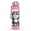 1PC Cute Fluffy Kitten Cat Face Print 750ml Color Plastic Sports Water Bottle Leakproof Flip Straw Lid Suitable for Sports Office Home Use