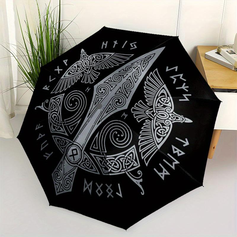 Viking Shield: Norse Mythology Decor Umbrella, Portable 3-Fold Compact Umbrella,Christmas Gift ES627