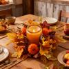 Fall Candle Ring Wreaths Pillar Candle Ring Decorations Harvest Maple Leaves Pumpkins Berries Garland for Fall Thanksgiving