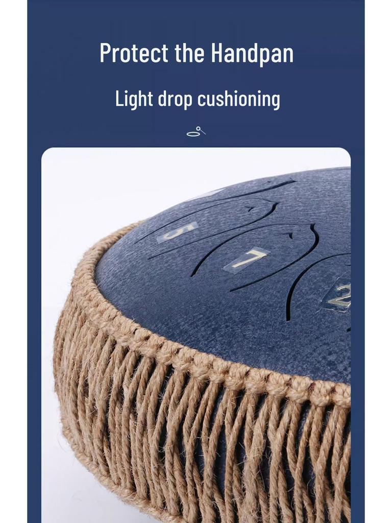 Ethereal 13-Tone Steel Tongue Drum with Handmade Hemp & Cotton Rope Edging, Includes Drum Mallet & Decorative Braided Rope