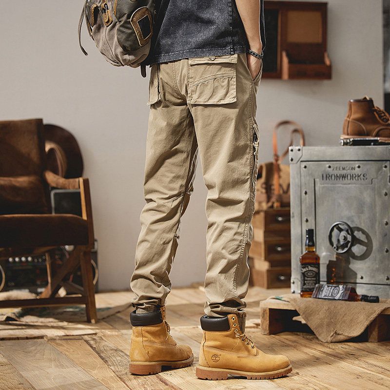 Foreign Trade Surplus American Retro Work Pants for Men, Summer Outdoor Loose Jogger Casual Pants, Stylish Harem Long Pants Khaki 32