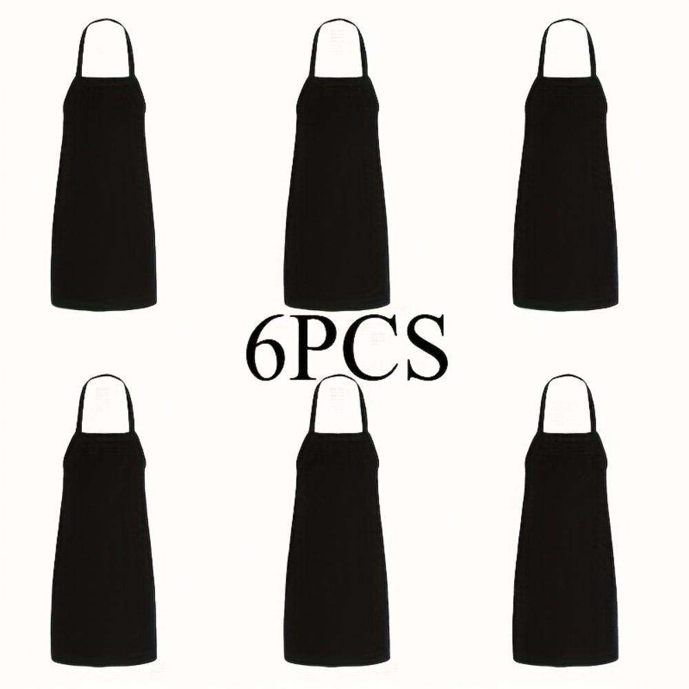 6PCS Fashionable High-end Black Large Pocket Apron, Perfect for Cooking, Barbecue, and Outdoor Activities, Kitchen Apron