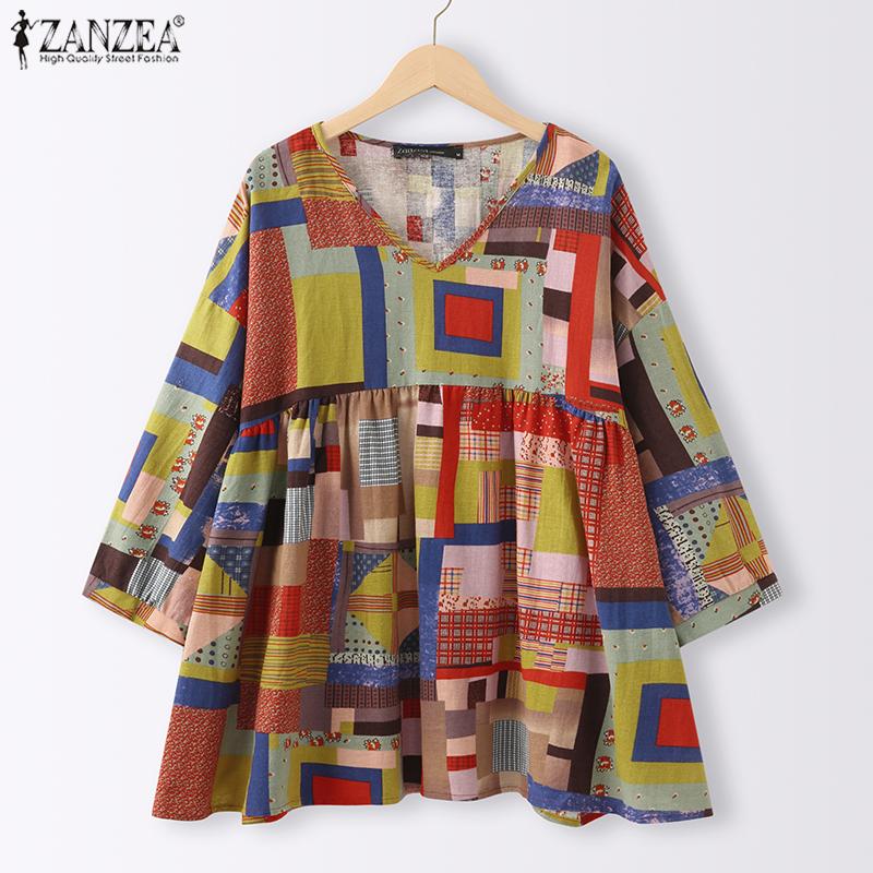 

ZANZEA Женская повседневная летняя блузка с v-образным вырезом и длинными рукавами, топы