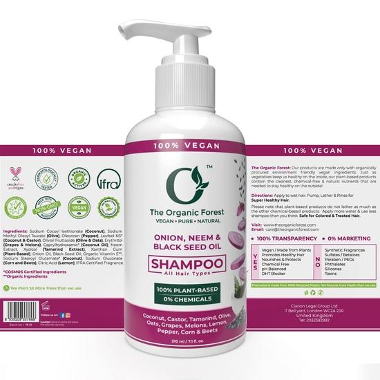 100% Roślinny Szampon Cebulowy Wzbogacony Olejem Neem i Olejem z Czarnuszki - Bez SLS Parabenów i Siarczanów Naturalny Szampon do Włosów do Kontroli Łupieżu i Wypadania Włosów