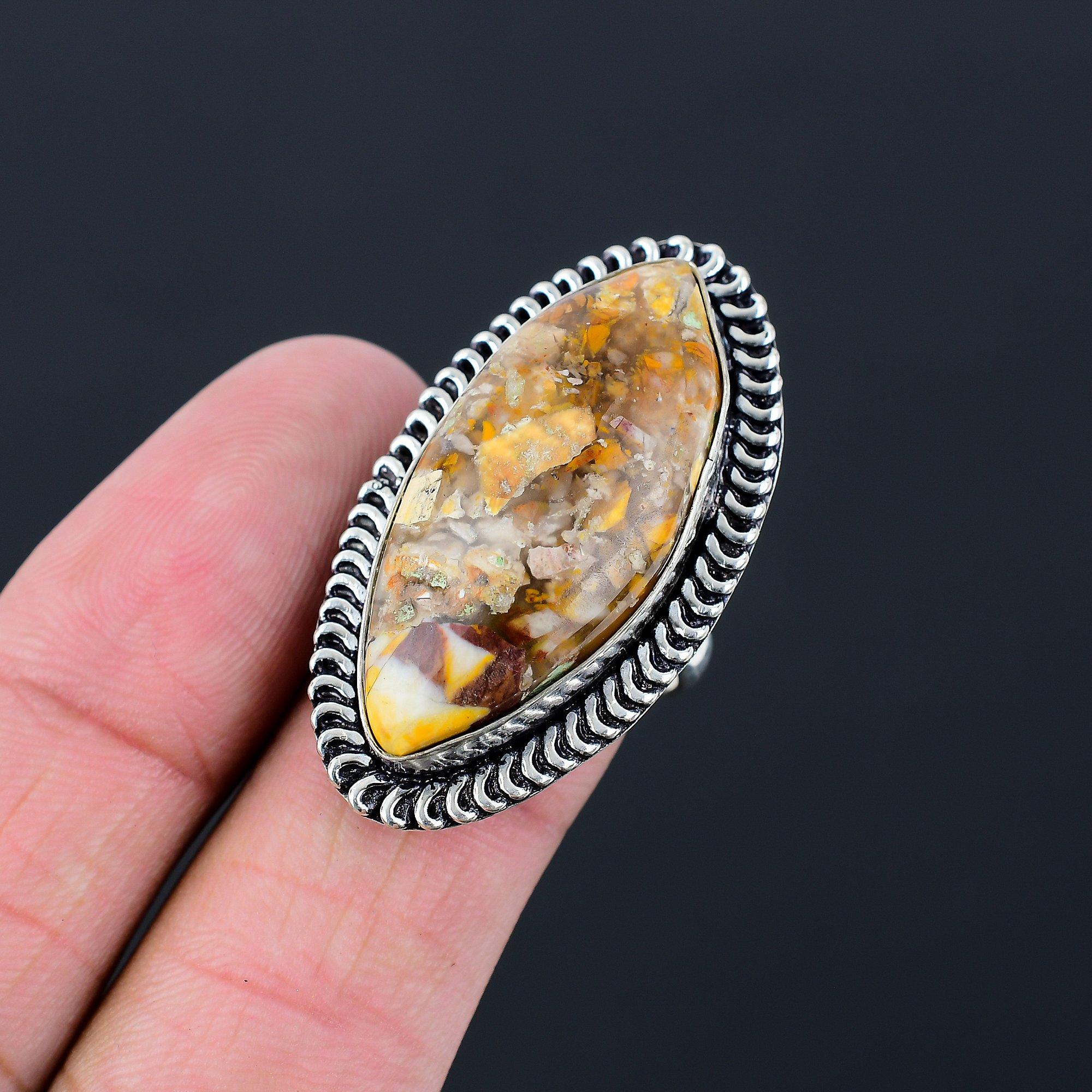 Brecciated Mookaite Stone Solitaire Art Deco Ring Jewelry Size 8.5 925 Silver 8.5