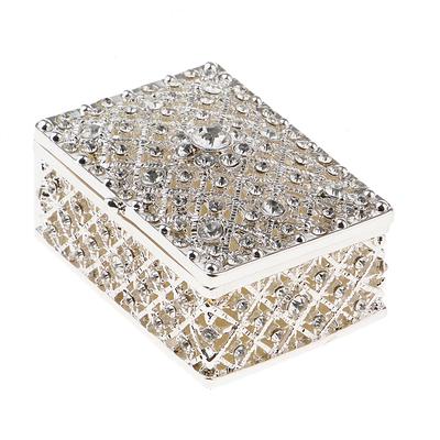Rhinestone Hollow Storage Box Silver Plated Trinkets Magnet Clasp Case Decor