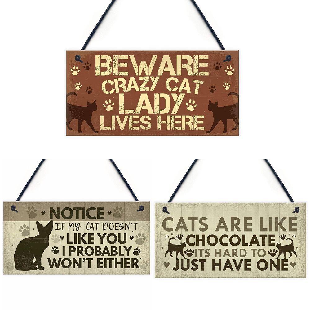 

3 pcs Welcome Garden Shed Accessories Home Decoration Wood Funny Cat Sign Toys Plaque Cat Coop
