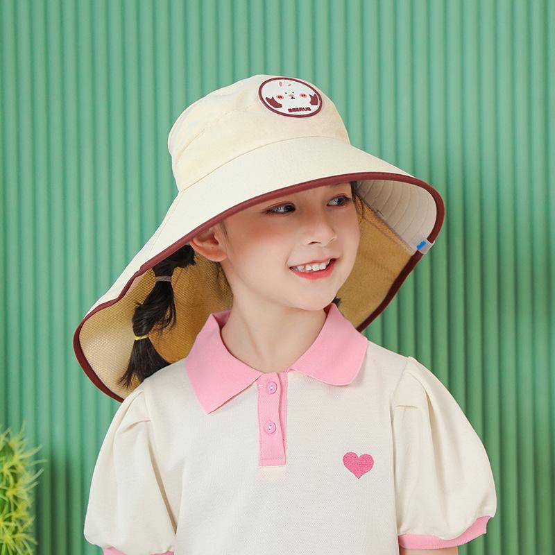 1131 children's hat summer boy girl outdoor empty top sunscreen hat big brim shawl sunshade bucket hat