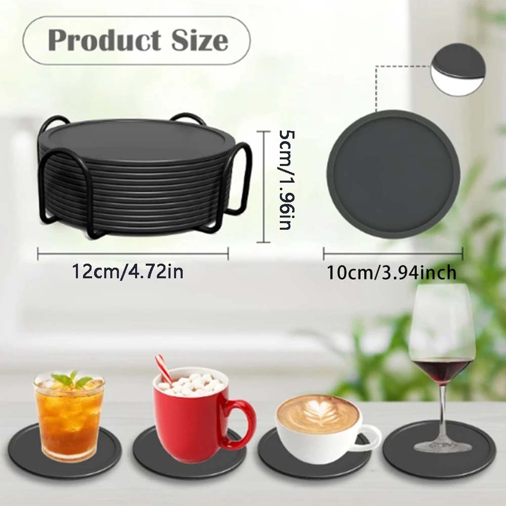 12pcs Round Silicone Coasters with a Diameter of 10cm, Simple Reusable Coasters, Suitable for Party Table Decoration