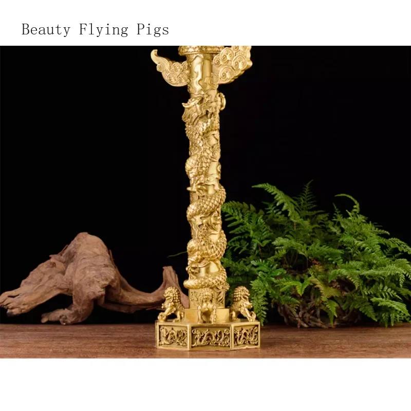 1PCS Brass Ornamental Column Column Decoration Chinese Loong Column Home and Office Decoration Handicraft Vintage Home Decor