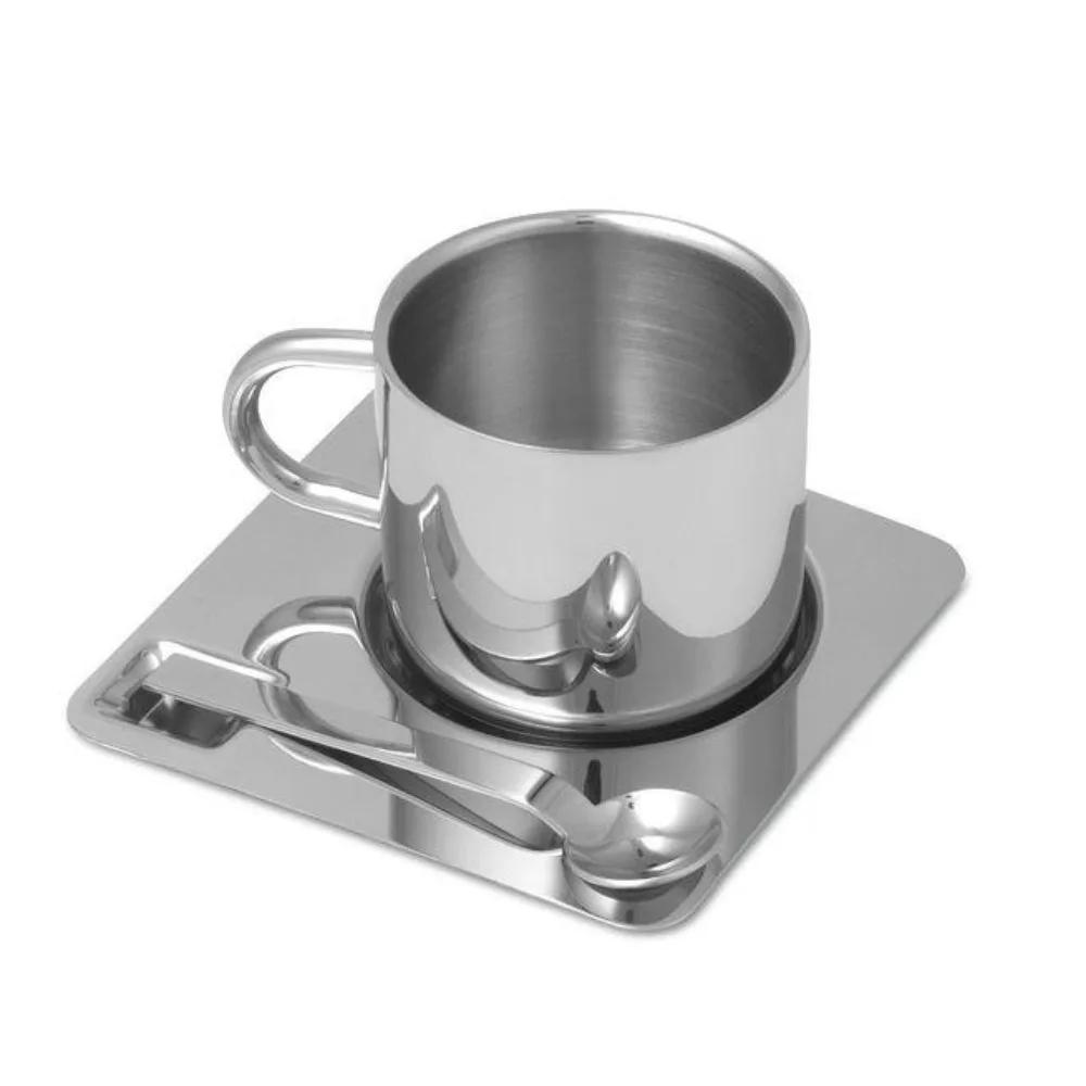 High-end 304 Stainless Steel Coffee Cup Set Minimalist Heat Resistant Tea Cup Set with Spoon Drop-resistant Coffee Mug Cafe