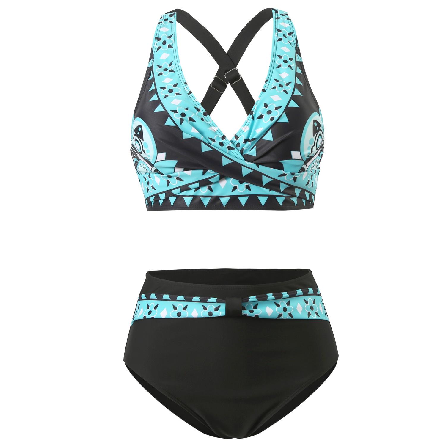 

Женский сексуальный комплект бикини из двух частей, модный купальник с пуш-ап и цветочным принтом, разделенный купальник, костюм бикини, женский пляжный купальник с лямкой на шее H-2XL