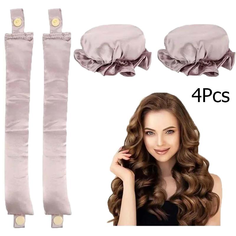 4PCS Satin Hair Curler Roller for Heatless Hair Curls Hair Caps Curling Rod Set