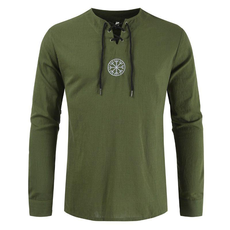 Stylish Medieval Men's Long Sleeve Lace Up Solid Color Retro Cosplay Costume T-shirt