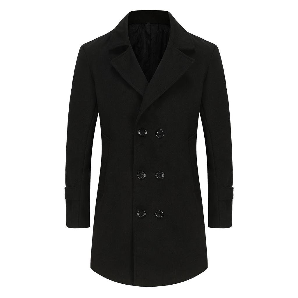 Abrigo de Lana para Hombre de Invierno, Moda de Doble Botonadura con Solapa, Abrigo de Lana de Algodón de Longitud Media