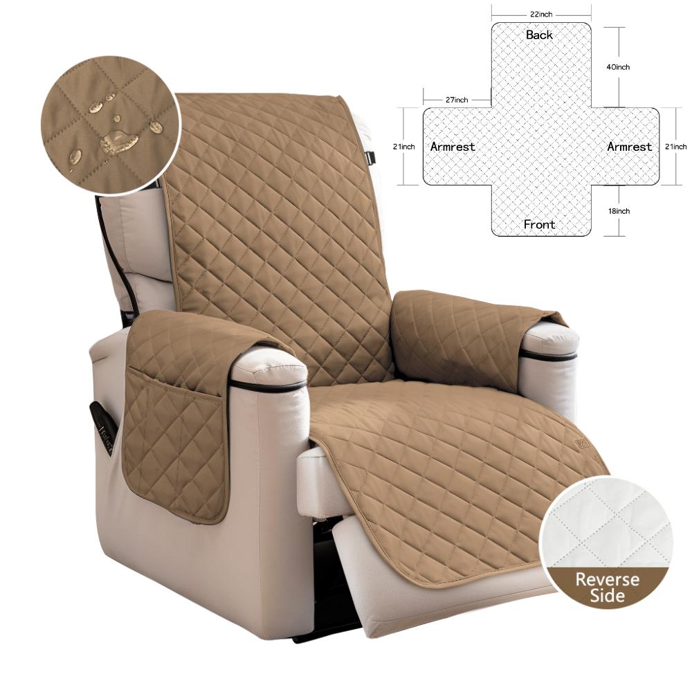 Reversible Recliner Sofa Covers Waterproof Armchair Slipcovers with Pockets Furniture Protector with Elastic Straps for Pets