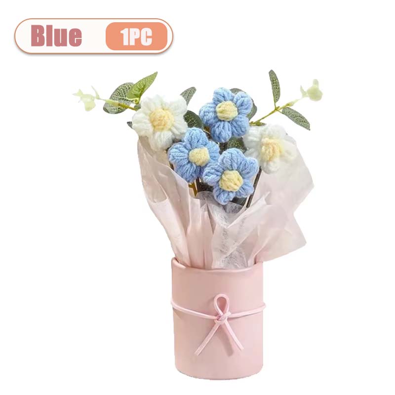 1-10PCS Knitted Flower Bouquet Gift Set Stitch Handmade Mother's Day Present Crochet Artificial Flower Bouquet Craft Home Decor