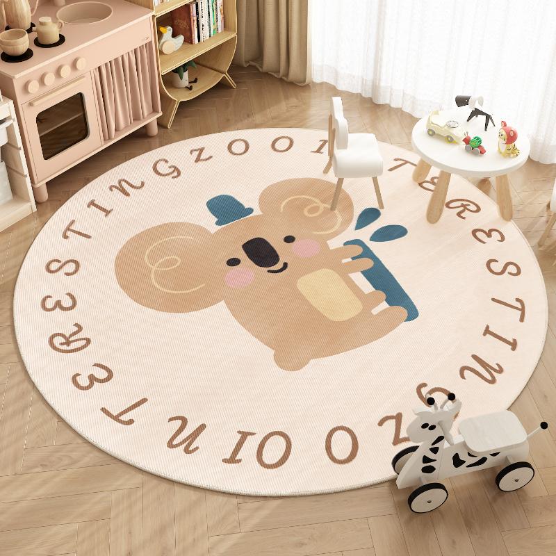 Cartoon Pattern Carpets for Living Room Cream Style Bedroom Decor Round Rug Thicken Plush Crawling Mat Fluffy Soft Lounge Carpet