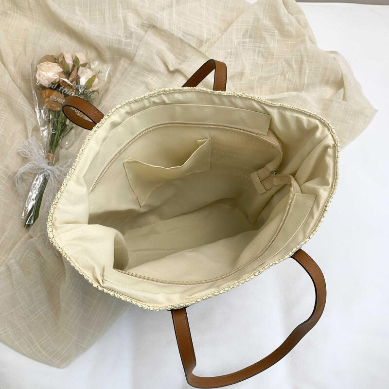 Stylish Woven Straw Tote Bag with Leather Handles Large Capacity Beach Bag for Women Summer Shopping and Travel