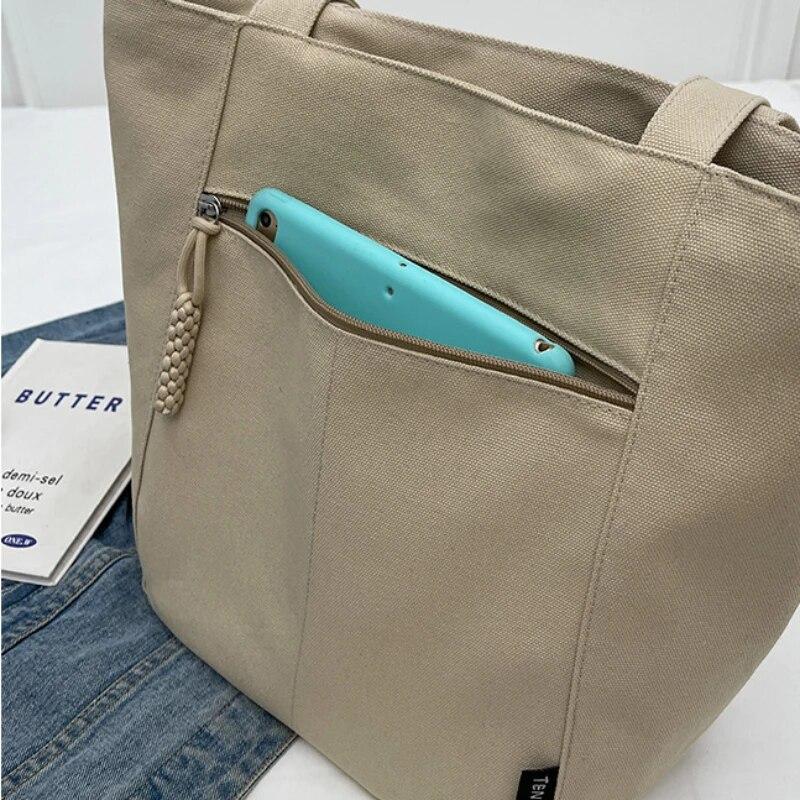 Casual Minimalist Shoulder Bag Large Capacity Niche Solid Handbag High Quality Preppy Style Commuting Versatile Canvas Bag