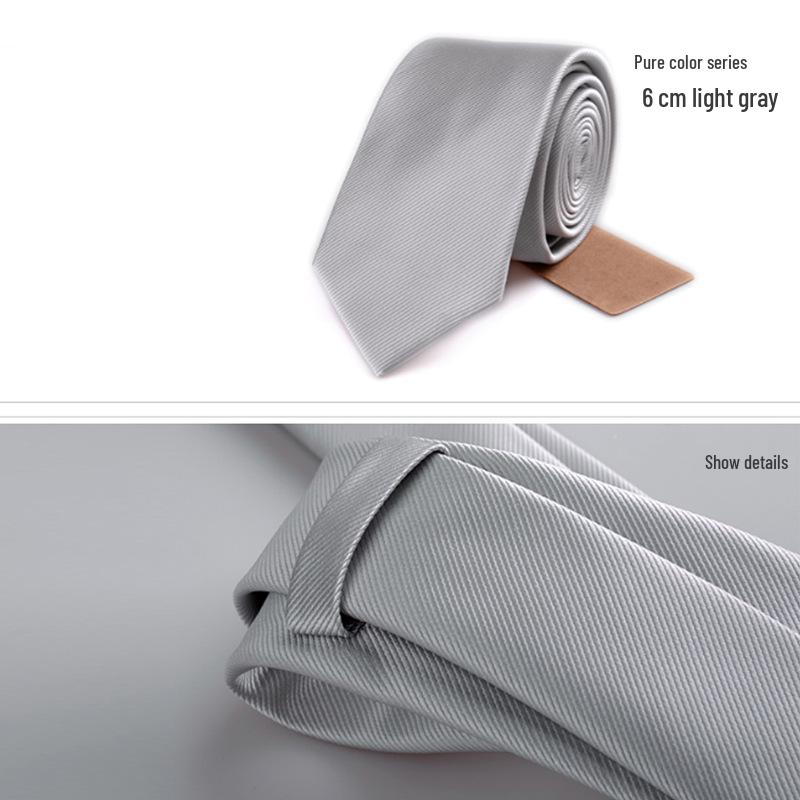 Czarny krawat męski formalny 6 cm w stylu koreańskim - Modny casualowy jednolity kolor poliester jedwab świąteczny biały krawat