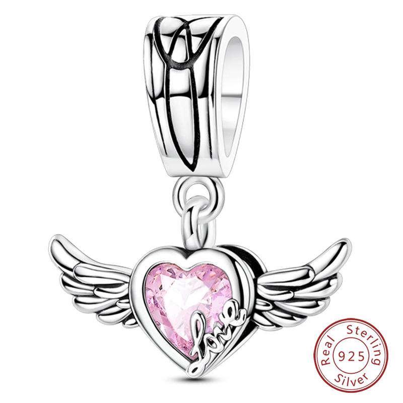 Copper Charms Beads Forever Love Heart Shaped Bow Family Charms Dangle For Bracelet Woman Diy Jewelry Gift